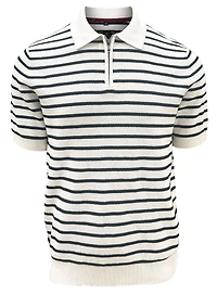 DAVID | Semi-fit textured horizontal stripe cotton polo with zipper