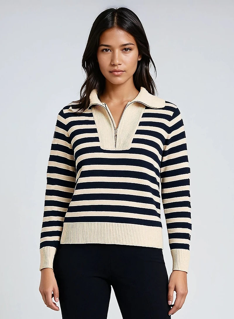 TELA | Half Zip Striped Sweatshirt