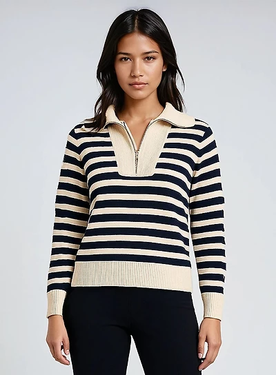 TELA | Pull Rayé Demi-Zip