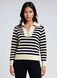 TELA | Half Zip Striped Sweatshirt