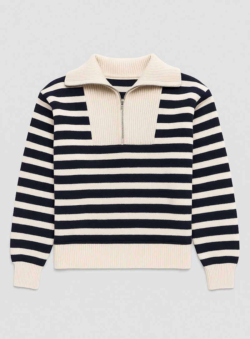 TELA | Half Zip Striped Sweatshirt