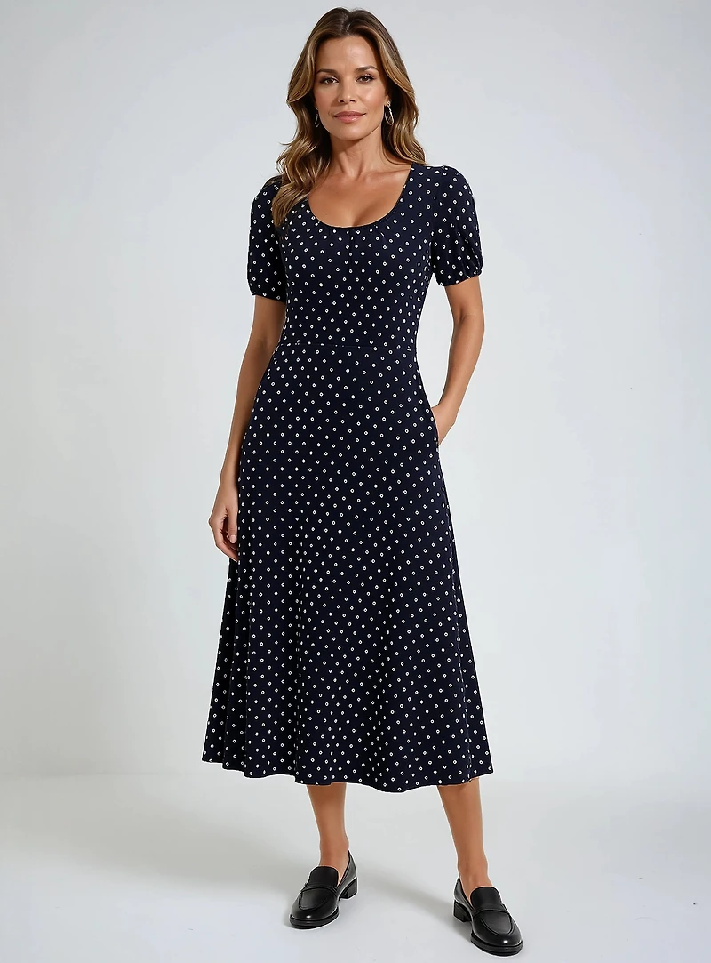 DAISY | Short-Sleeve Polka Dot Midi Dress