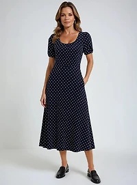 DAISY | Short-Sleeve Polka Dot Midi Dress