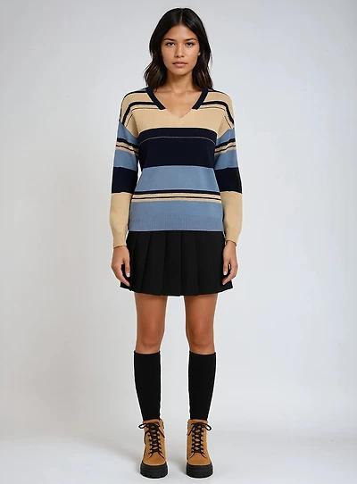 LIORA | V-NECK STRIPE SWEATER