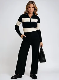 ZARIA | Zip-Neck Round-Hem Striped Sweater