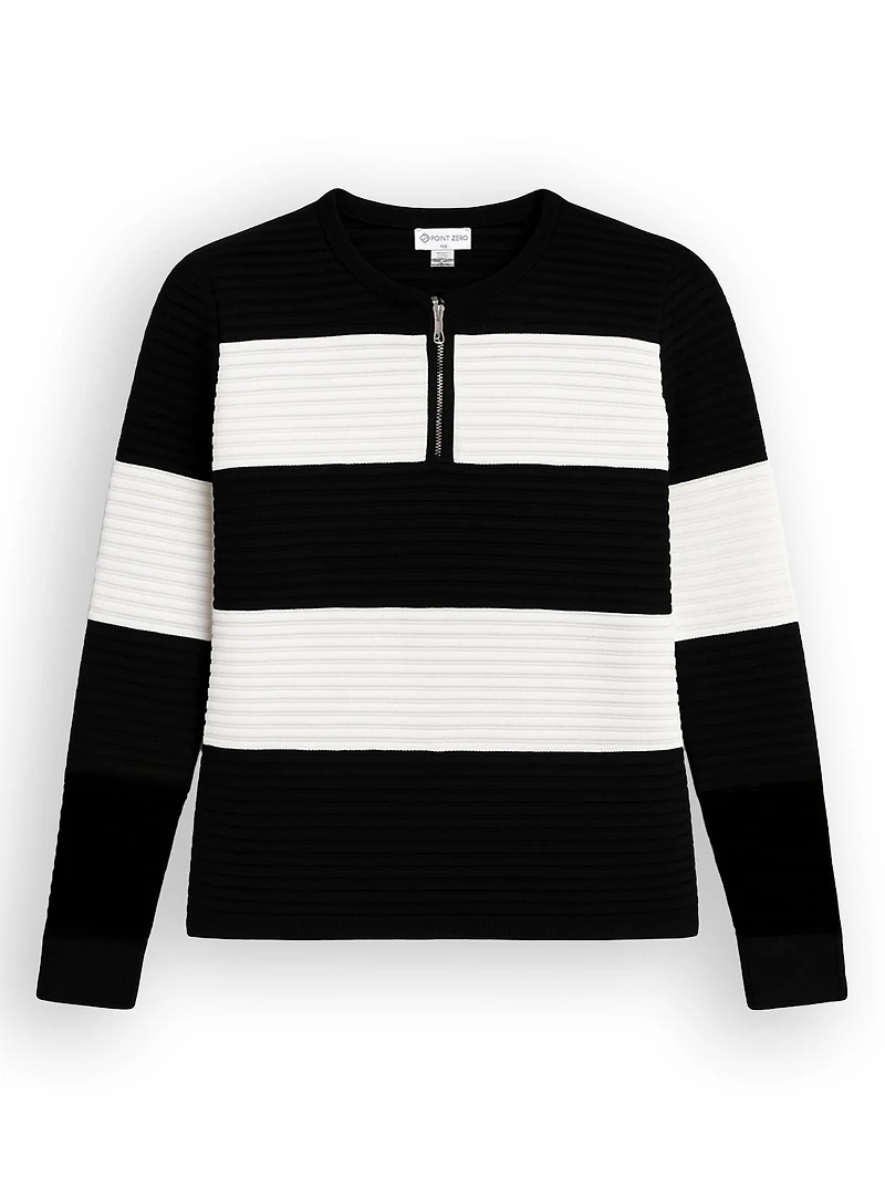 ZARIA | Zip-Neck Round-Hem Striped Sweater