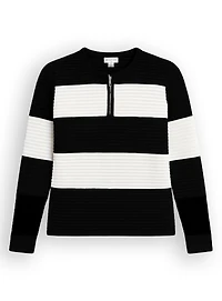 ZARIA | Zip-Neck Round-Hem Striped Sweater