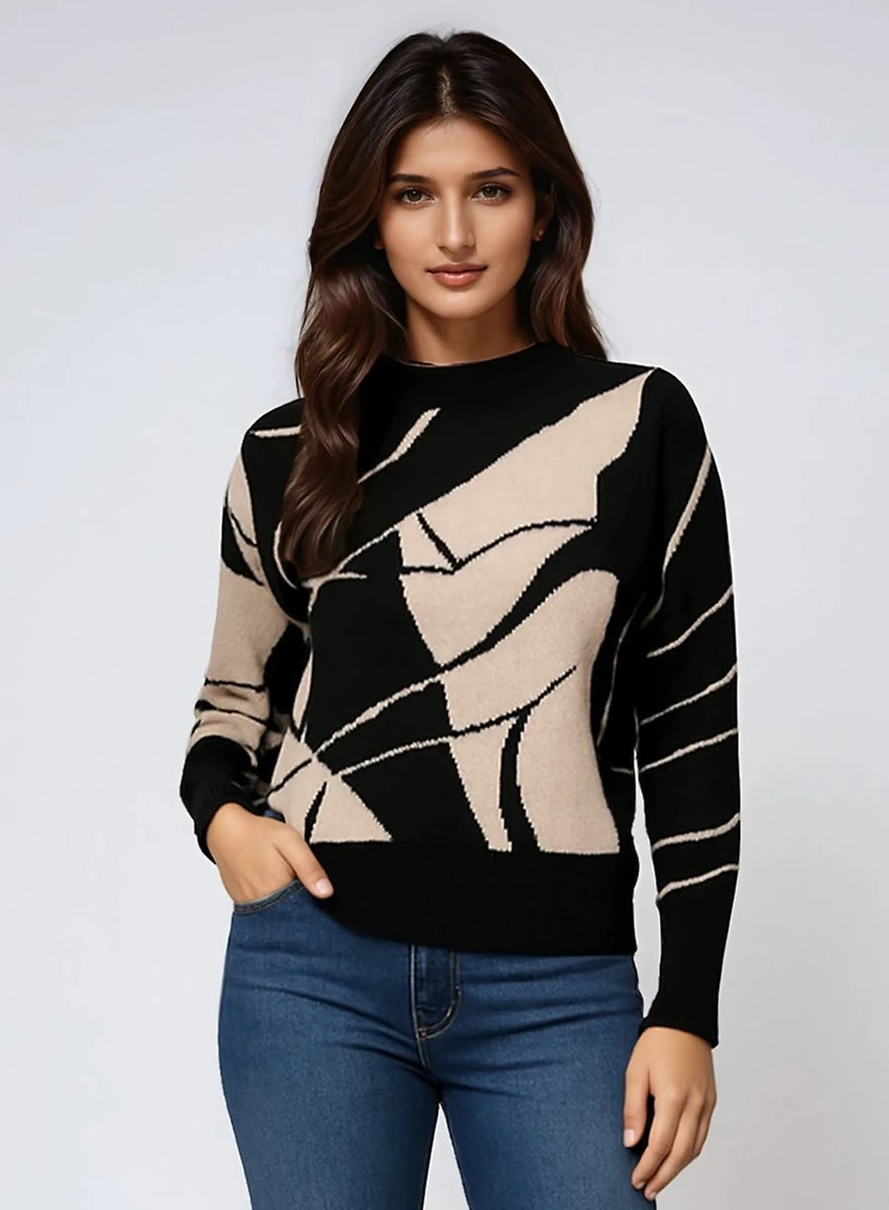 SIENA | Abstract Jacquard Mock-Neck Sweater