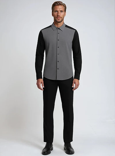 VINNY | Two-Tone Long Sleeve Textured Shirt