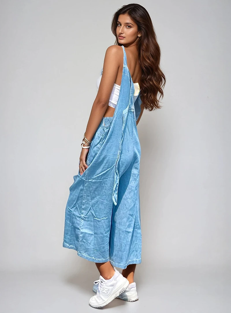 VEDA | Tencel Denim Jumpsuit With Straps Big Rings Detail