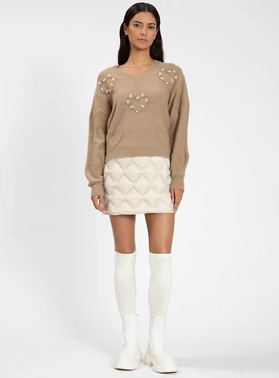 MAIRA | Heart Embellished Knit Sweater