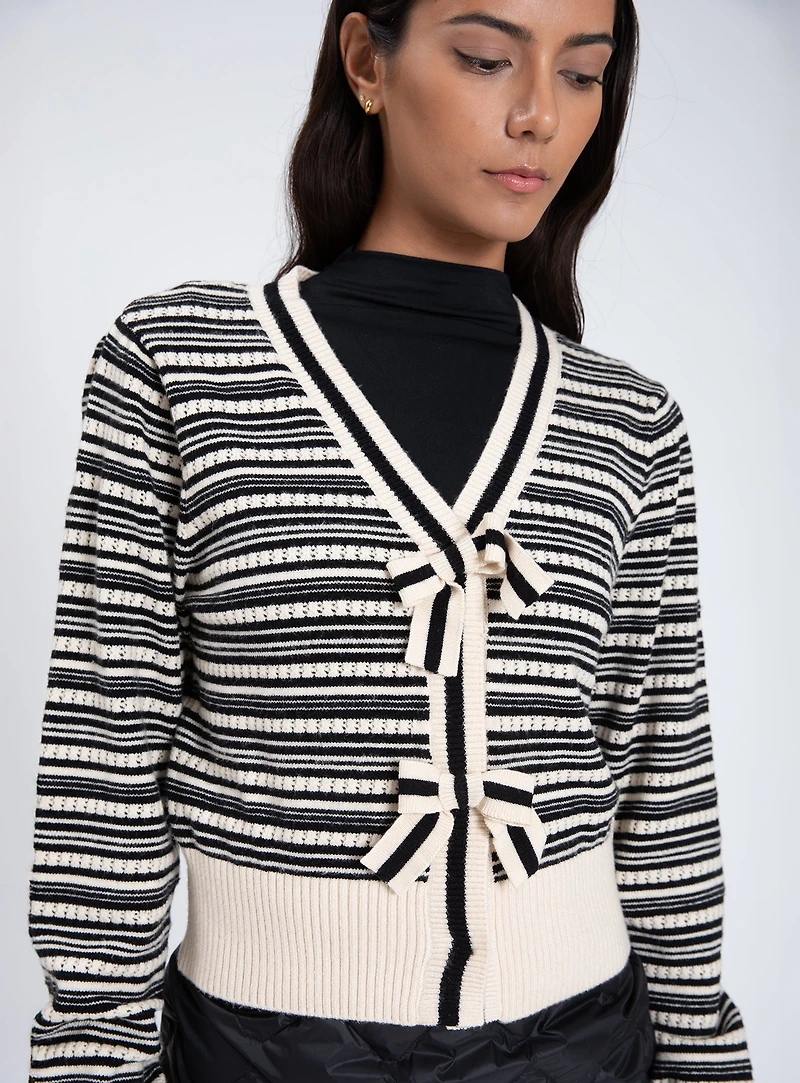 JULIE | Striped Knit Cardigan with Bow Details