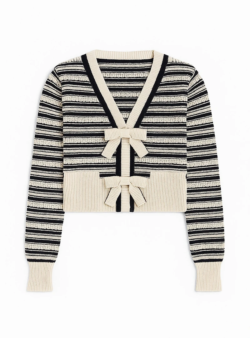 JULIE | Striped Knit Cardigan with Bow Details