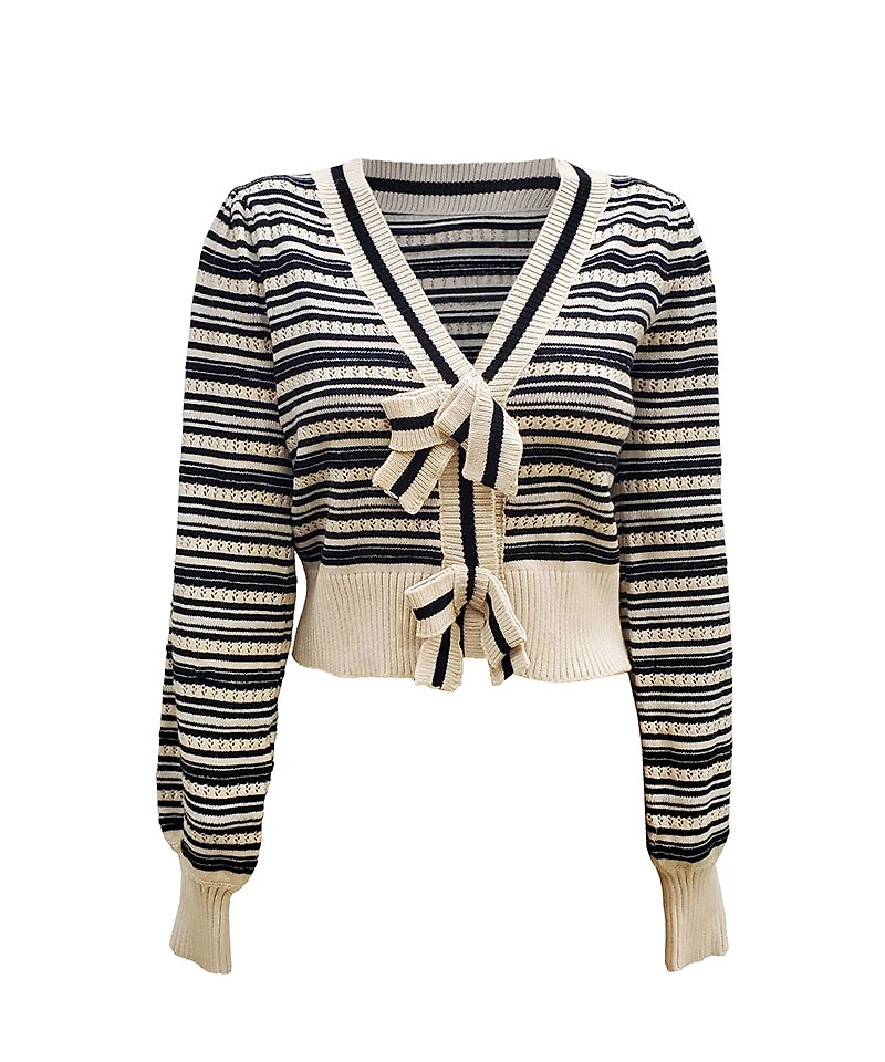 JULIE | Striped Knit Cardigan with Bow Details