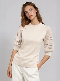 MARIE | Knit Top with Crochet Puff Sleeves