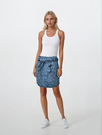 RAYNA | Floral Pattern Skirt With Side Pockets And Belt