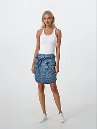 RAYNA | Floral Pattern Skirt With Side Pockets And Belt