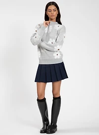 LEANE | Mock-Neck Half-Zip Jacquard Floral Sweater