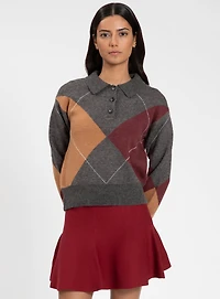 MARTA | Long-Sleeve Argyle Sweater