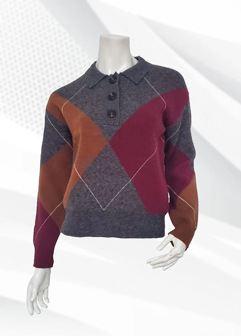 MARTA | Long-Sleeve Argyle Sweater
