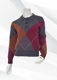 MARTA | Long-Sleeve Argyle Sweater