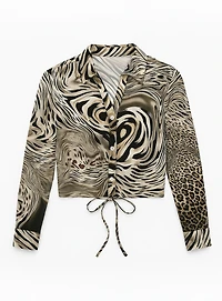 SORAH | Long-Sleeve Printed Satin Shirt with Front Tie