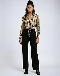 SORAH | Long-Sleeve Printed Satin Shirt with Front Tie