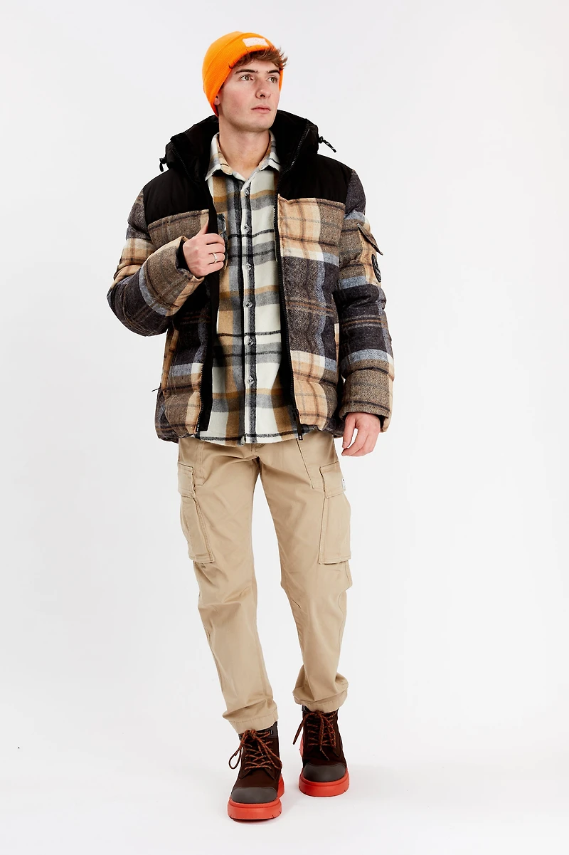 Hooded check puffer jacket - Point Zero