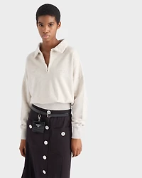 Long-sleeved cotton fleece polo shirt
