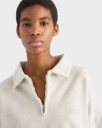 Long-sleeved cotton fleece polo shirt