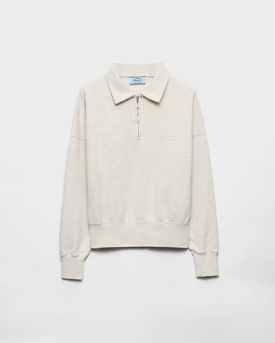 Long-sleeved cotton fleece polo shirt