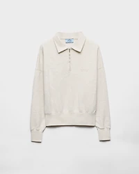 Long-sleeved cotton fleece polo shirt