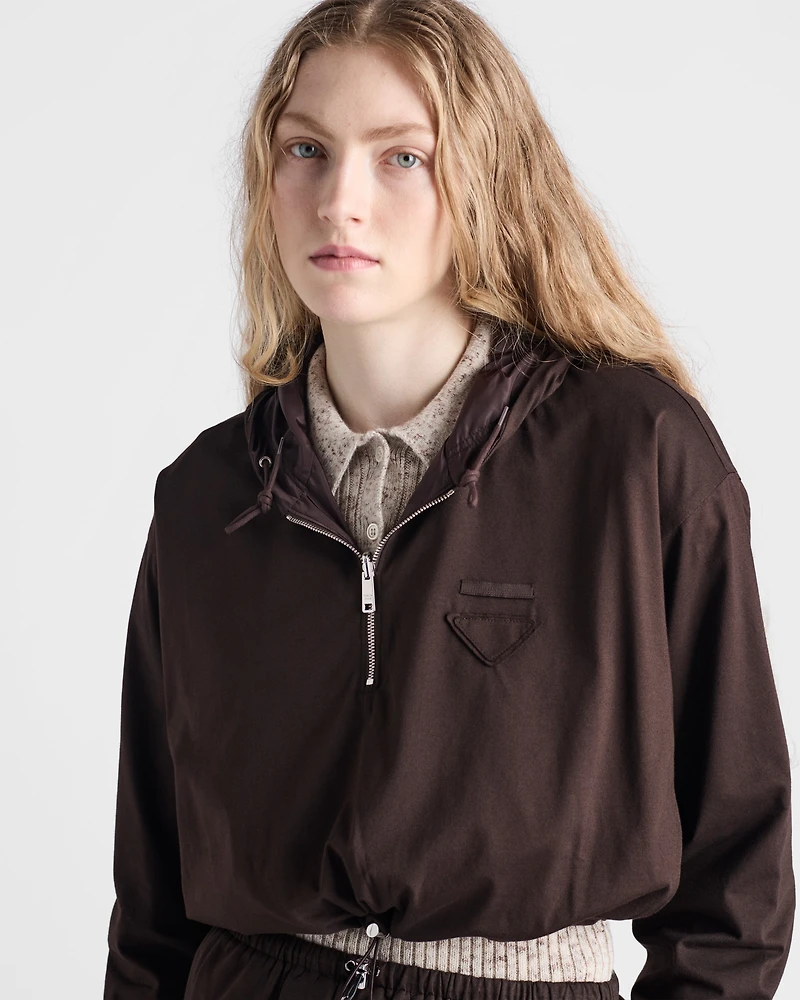 Reversible cotton jersey and Re-Nylon hoodie