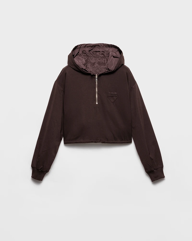 Reversible cotton jersey and Re-Nylon hoodie