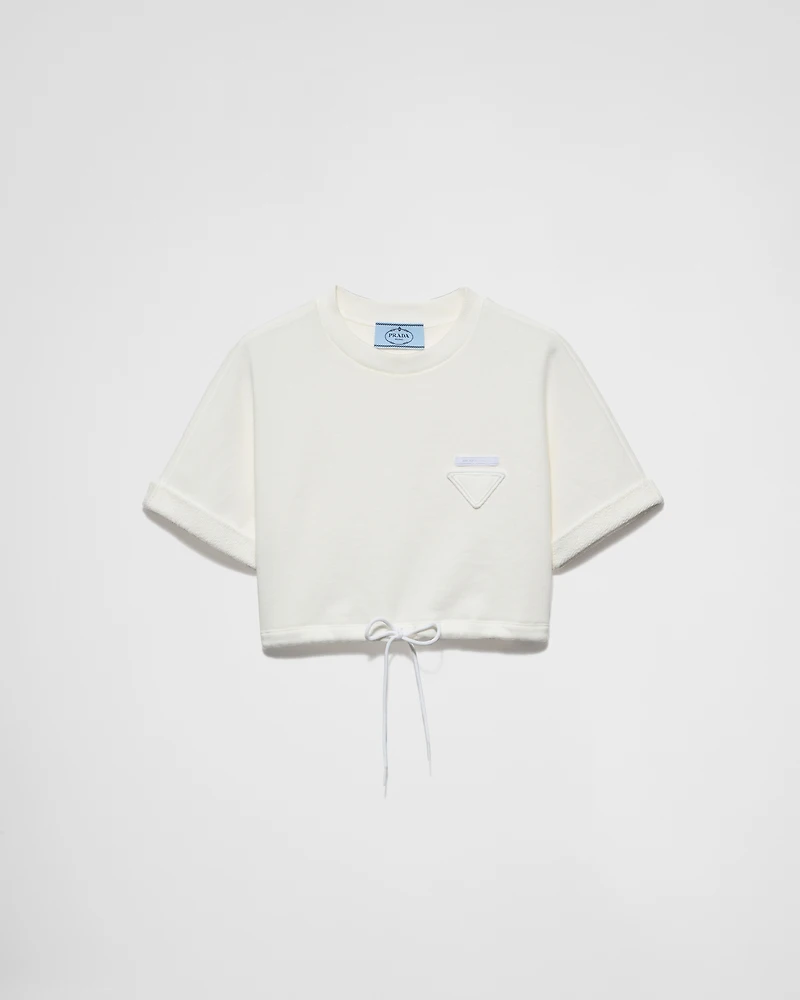 Cropped cotton fleece T-shirt