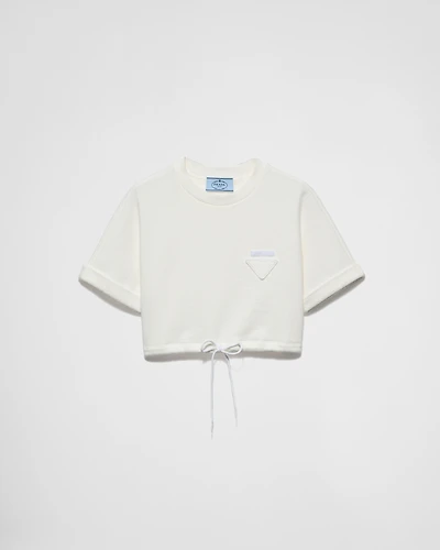 Cropped cotton fleece T-shirt