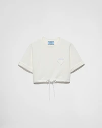 Cropped cotton fleece T-shirt