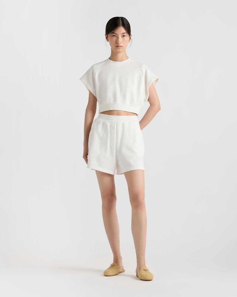 Short-sleeved cotton fleece sweatshirt