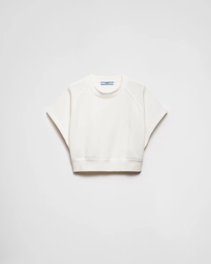 Short-sleeved cotton fleece sweatshirt