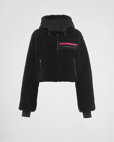 Cropped fleece and recycled technical fabric sweatshirt