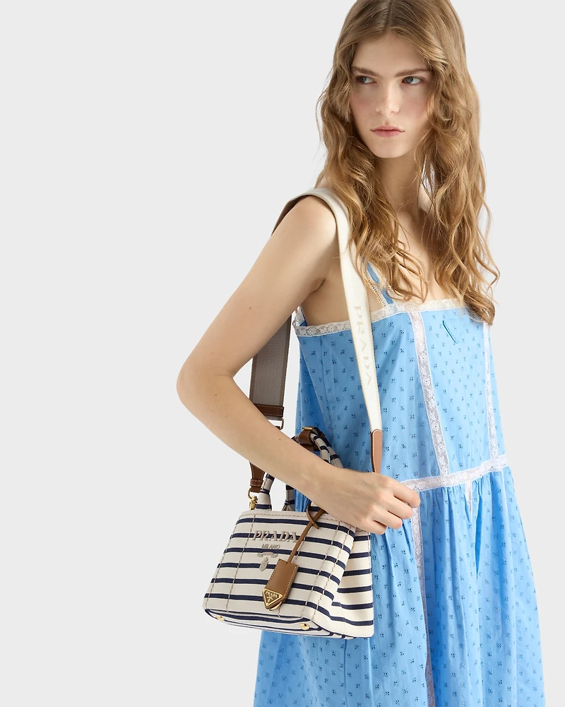 Prada Jardinière mini striped cotton canvas bag