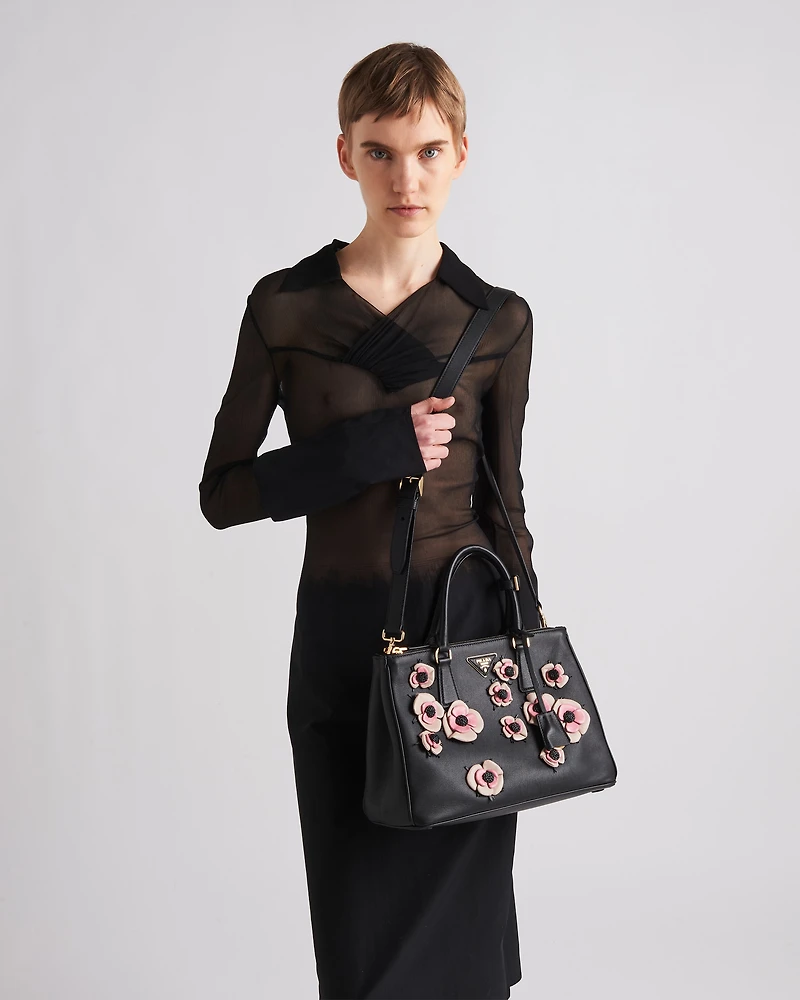 Prada Galleria large leather bag with floral appliqués