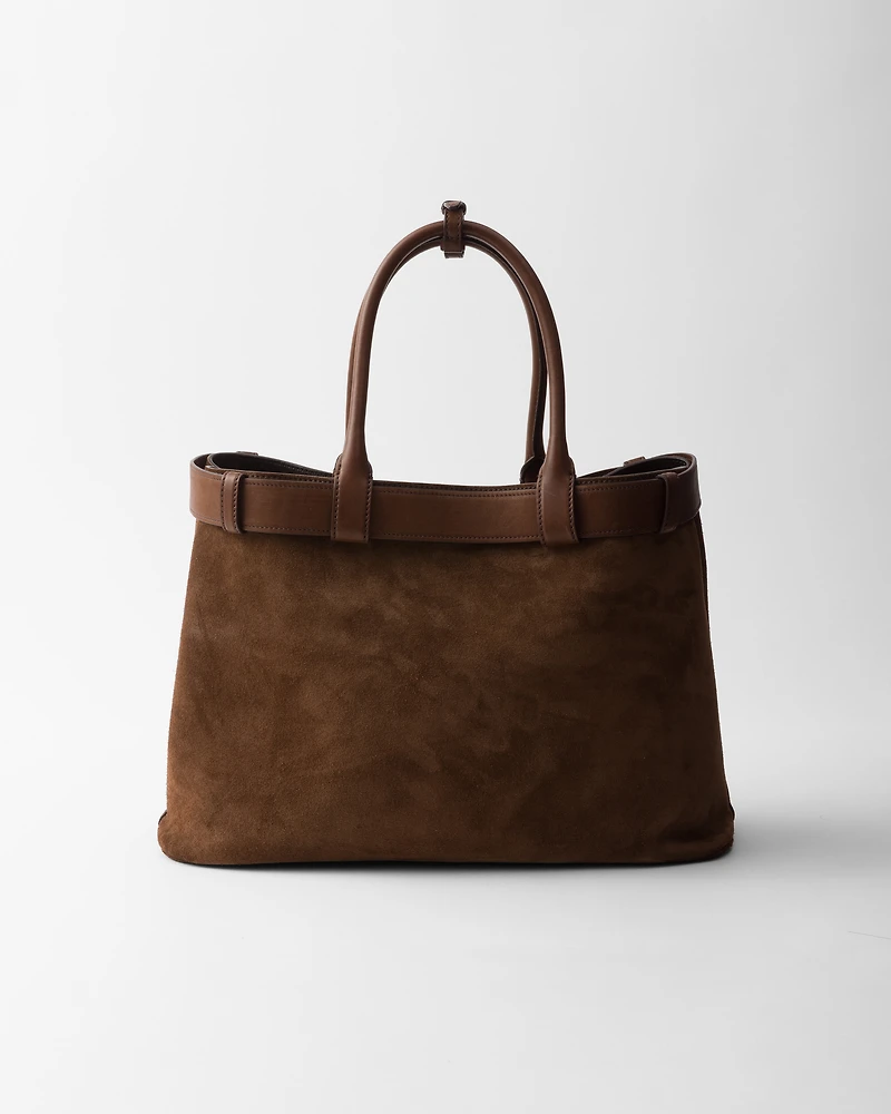 Prada Buckle large suede bag with belt
