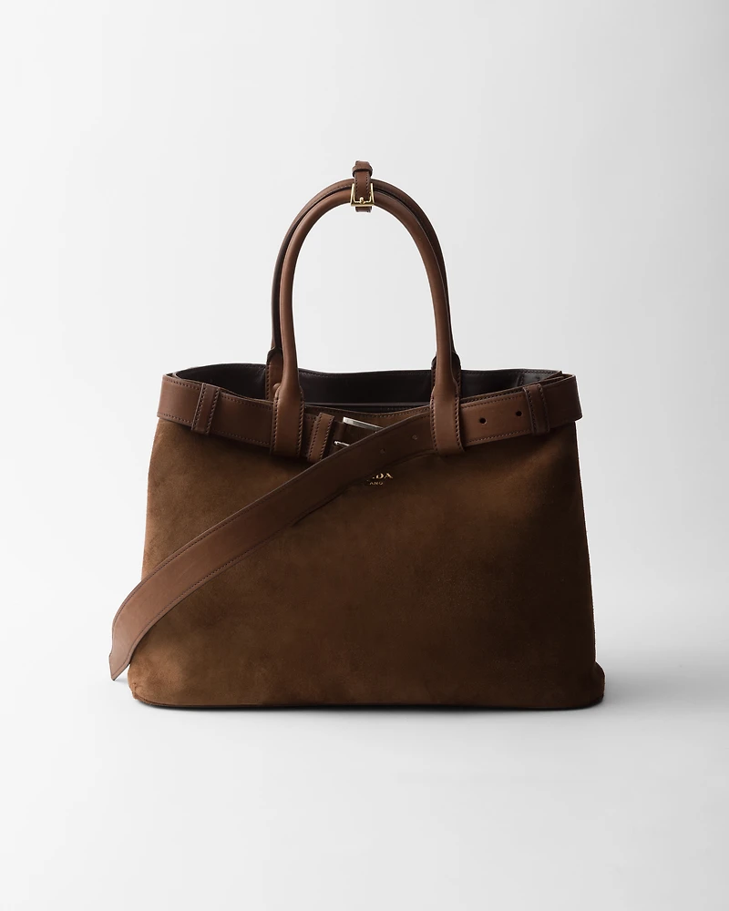Prada Buckle large suede bag with belt
