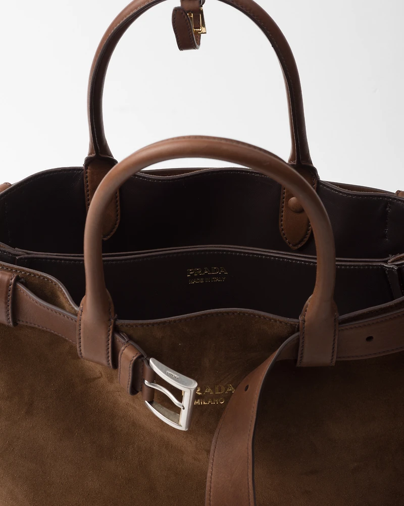 Prada Buckle large suede bag with belt