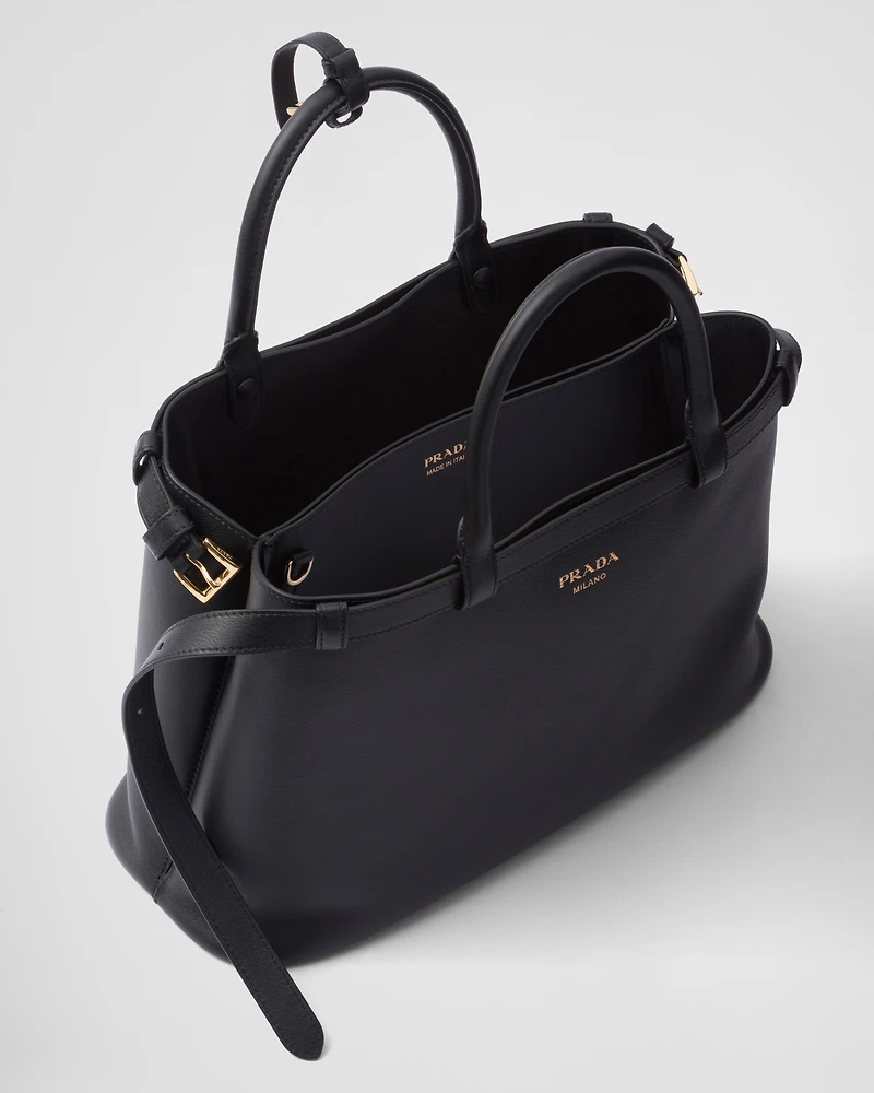 Prada Buckle leather handbag with double belt