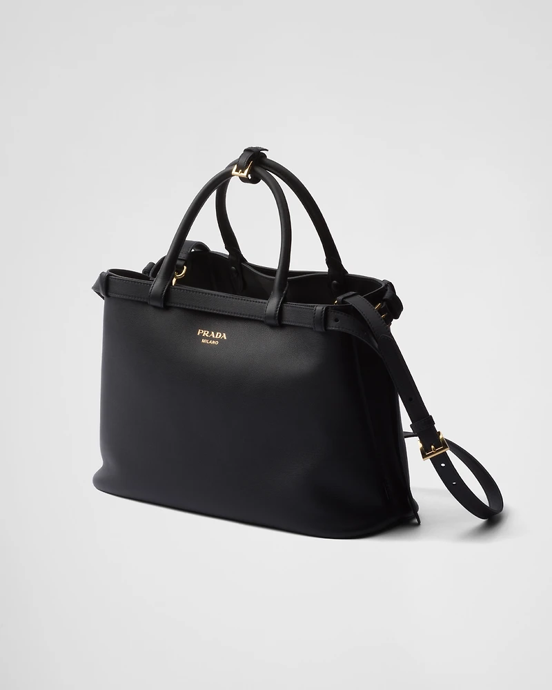 Prada Buckle leather handbag with double belt