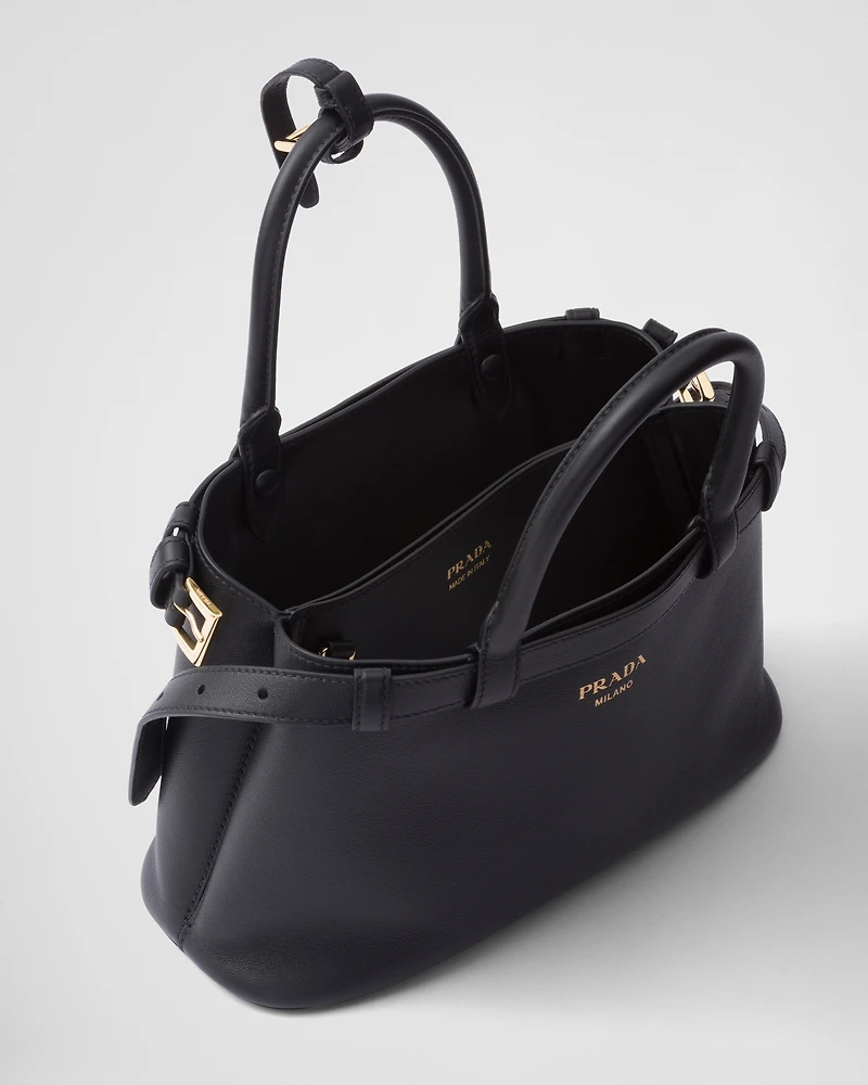 Prada Buckle leather handbag with double belt