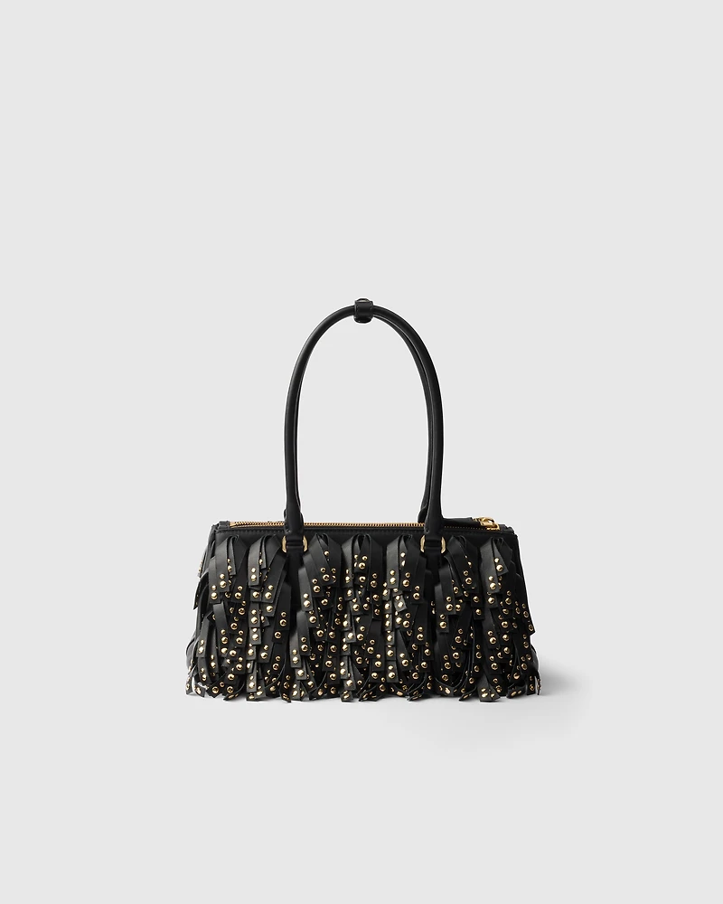 Prada Galleria medium nappa leather bag with fringe and studs