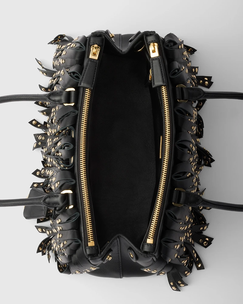 Prada Galleria medium nappa leather bag with fringe and studs